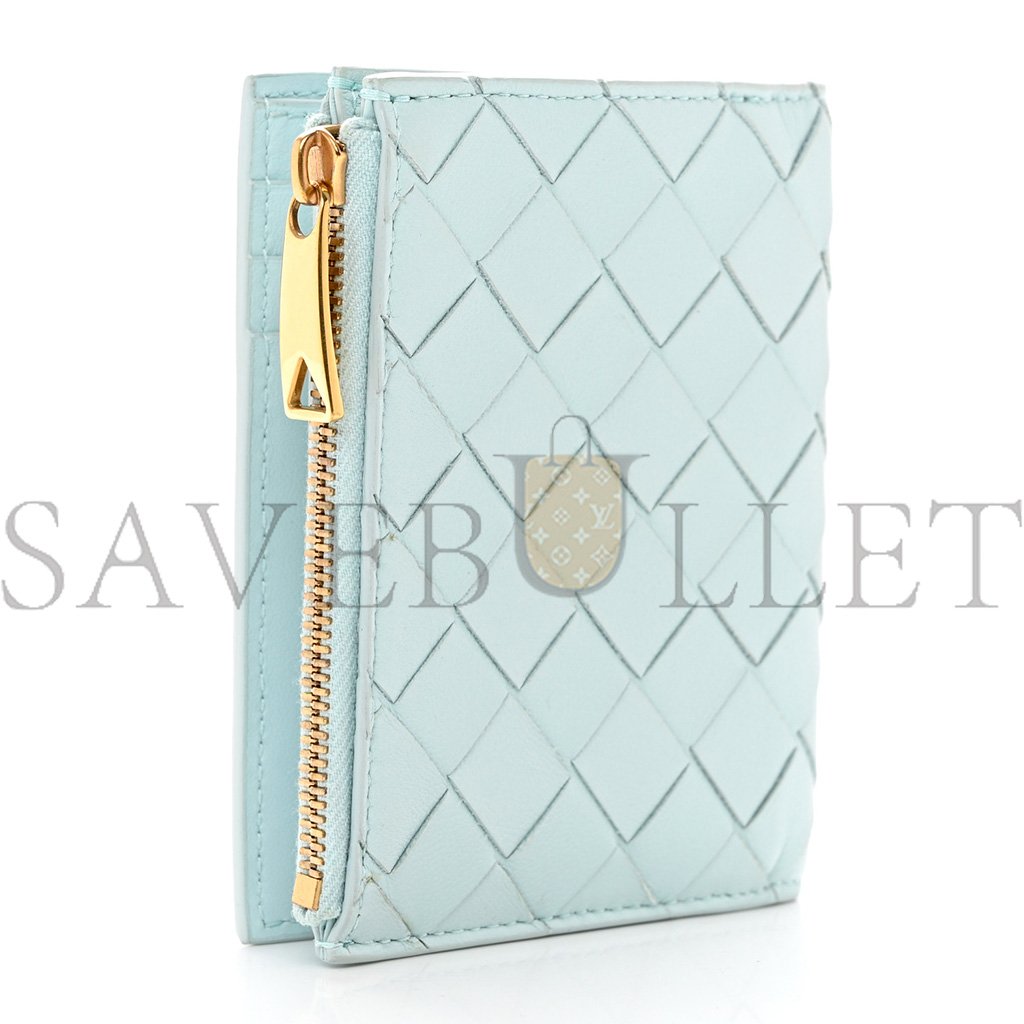 BOTTEGA VENETA NAPPA INTRECCIATO BIFOLD ZIP WALLET TEAL WASHED (10*11*1cm) BOTTEGA VENETA NAPPA INTRECCIATO BIFOLD ZIP WALLET TEAL WASHED (10*11*1cm)