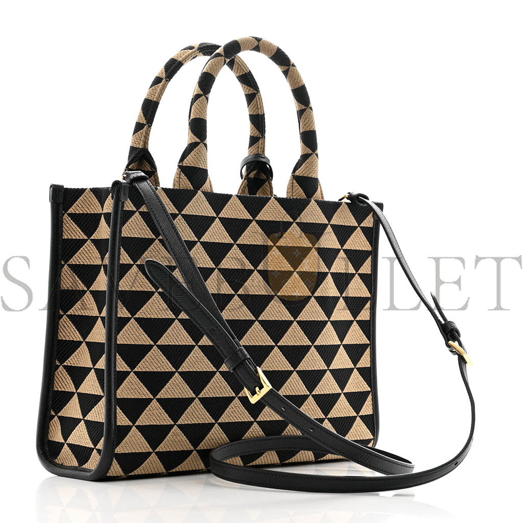 PRADA JACQUARD SAFFIANO TRIANGOLO SYMBOLE EMBROIDERED SMALL TOTE BLACK CORDA (29*22*9cm) PRADA JACQUARD SAFFIANO TRIANGOLO SYMBOLE EMBROIDERED SMALL TOTE BLACK CORDA (29*22*9cm)