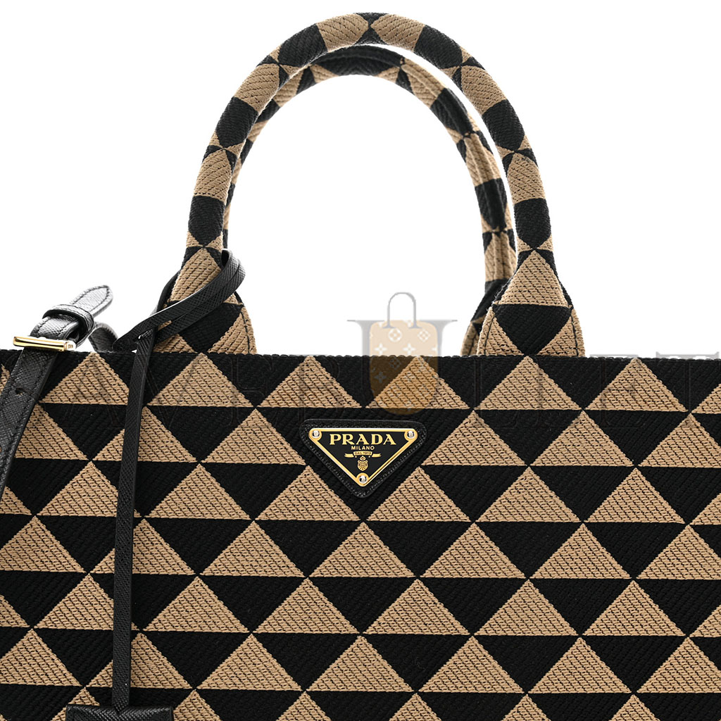 PRADA JACQUARD SAFFIANO TRIANGOLO SYMBOLE EMBROIDERED SMALL TOTE BLACK CORDA (29*22*9cm) PRADA JACQUARD SAFFIANO TRIANGOLO SYMBOLE EMBROIDERED SMALL TOTE BLACK CORDA (29*22*9cm)