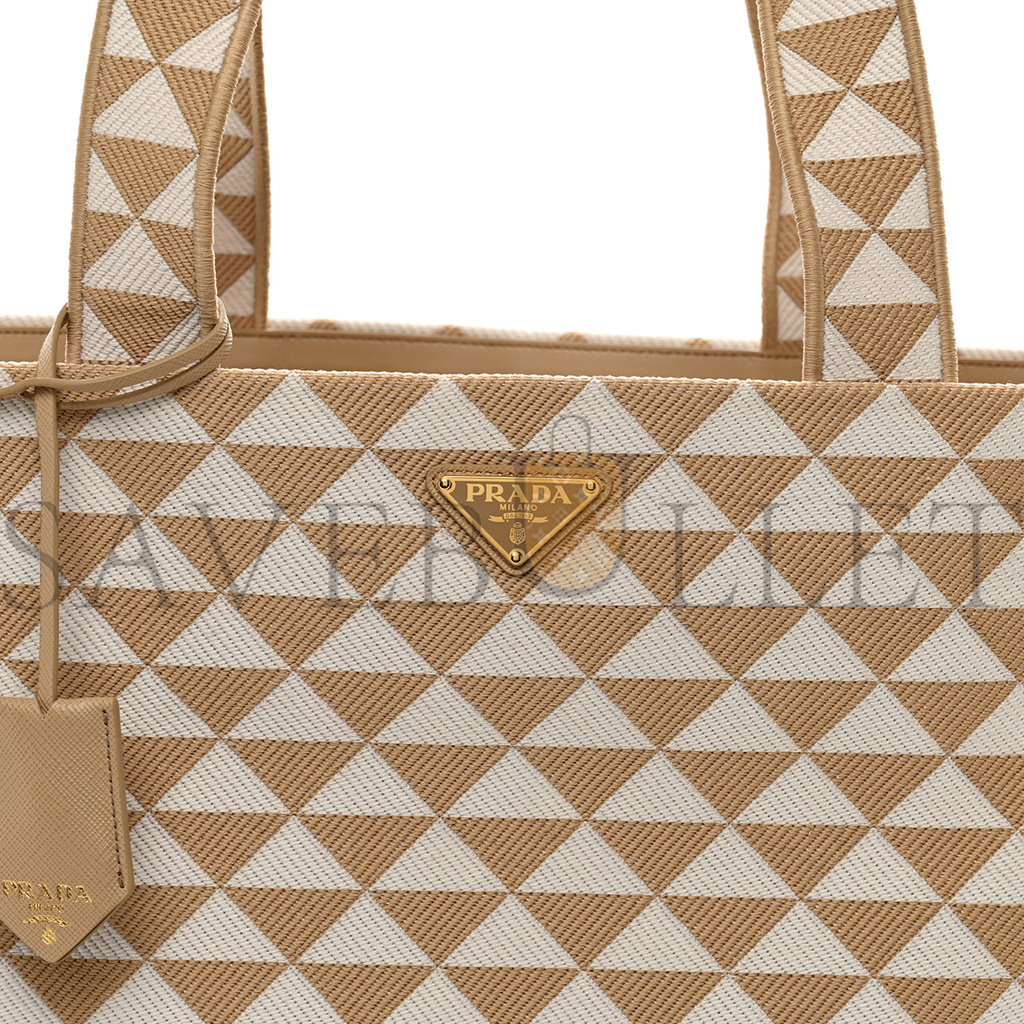 PRADA FABRIC EMBROIDERED SAFFIANO LARGE SYMBOLE TOTE BLACK BEIGE (43*31*20cm) PRADA FABRIC EMBROIDERED SAFFIANO LARGE SYMBOLE TOTE BLACK BEIGE (43*31*20cm)