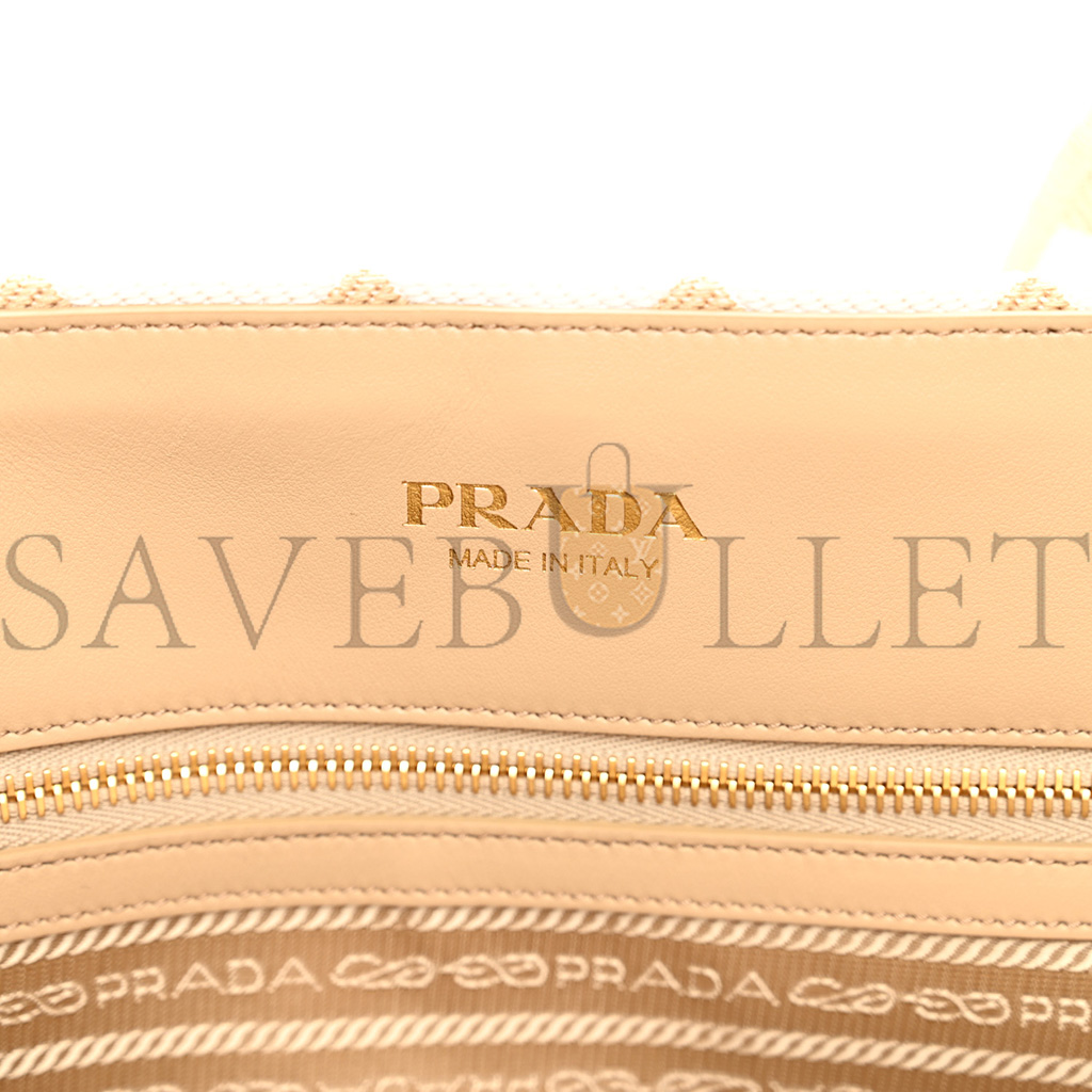 PRADA FABRIC EMBROIDERED SAFFIANO LARGE SYMBOLE TOTE BLACK BEIGE (43*31*20cm) PRADA FABRIC EMBROIDERED SAFFIANO LARGE SYMBOLE TOTE BLACK BEIGE (43*31*20cm)