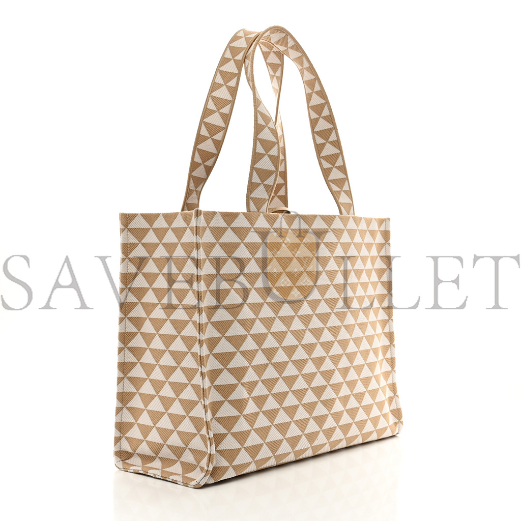 PRADA FABRIC EMBROIDERED SAFFIANO LARGE SYMBOLE TOTE BLACK BEIGE (43*31*20cm) PRADA FABRIC EMBROIDERED SAFFIANO LARGE SYMBOLE TOTE BLACK BEIGE (43*31*20cm)