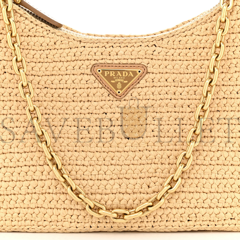 PRADA RAFFIA RE-EDITION 2005 SHOULDER BAG TAN (22*17*6cm) PRADA RAFFIA RE-EDITION 2005 SHOULDER BAG TAN (22*17*6cm)