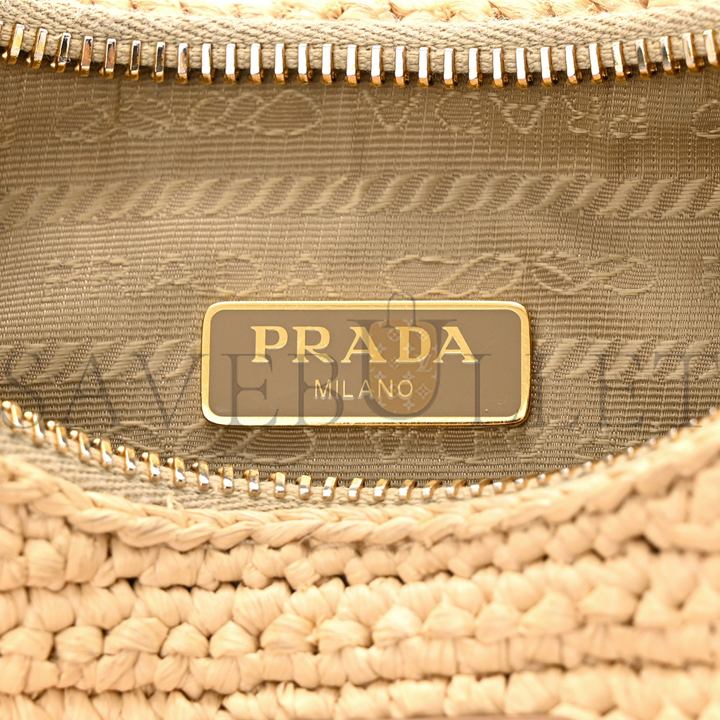 PRADA RAFFIA RE-EDITION 2005 SHOULDER BAG TAN (22*17*6cm) PRADA RAFFIA RE-EDITION 2005 SHOULDER BAG TAN (22*17*6cm)
