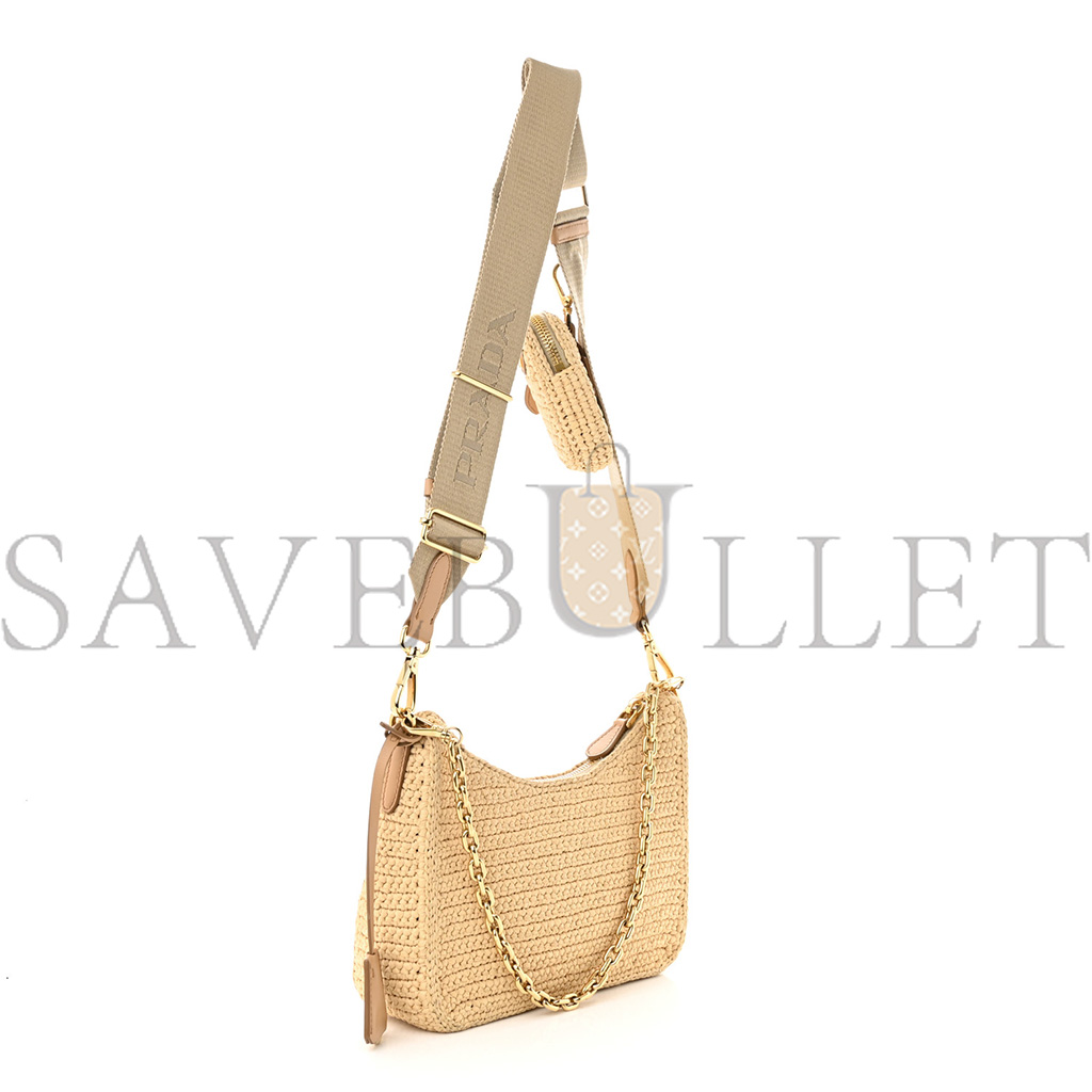 PRADA RAFFIA RE-EDITION 2005 SHOULDER BAG TAN (22*17*6cm) PRADA RAFFIA RE-EDITION 2005 SHOULDER BAG TAN (22*17*6cm)