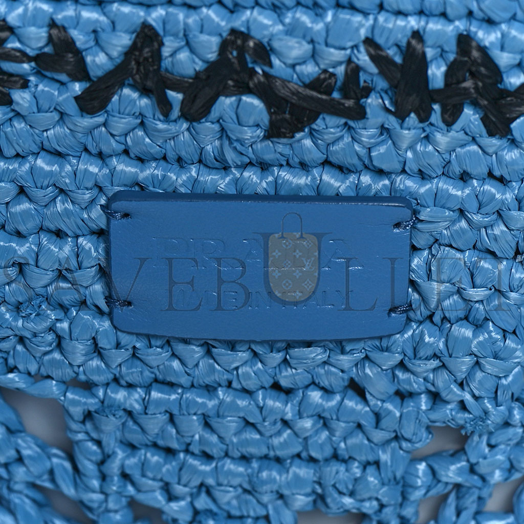 PRADA RAFFIA EMBROIDERED LOGO SHOPPING TOTE BAG CELESTE (50*41*19cm) PRADA RAFFIA EMBROIDERED LOGO SHOPPING TOTE BAG CELESTE (50*41*19cm)
