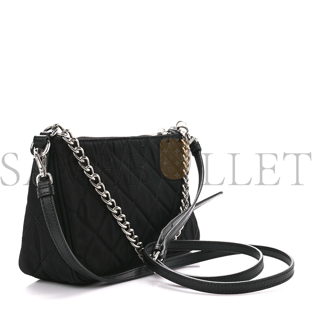 PRADA NYLON TESSUTO IMPUNTU QUILTED CROSSBODY BAG BLACK (23*13*6cm) PRADA NYLON TESSUTO IMPUNTU QUILTED CROSSBODY BAG BLACK (23*13*6cm)