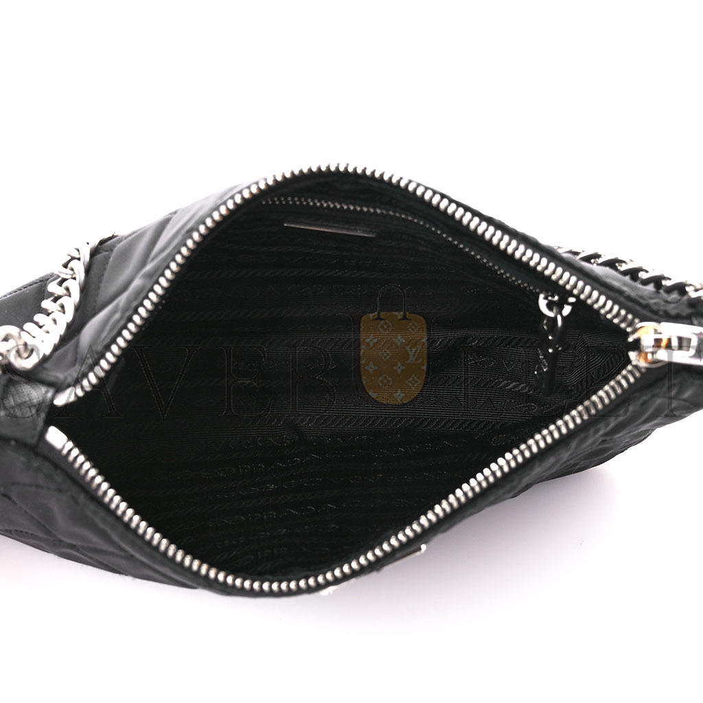 PRADA NYLON TESSUTO IMPUNTU QUILTED CROSSBODY BAG BLACK (23*13*6cm) PRADA NYLON TESSUTO IMPUNTU QUILTED CROSSBODY BAG BLACK (23*13*6cm)