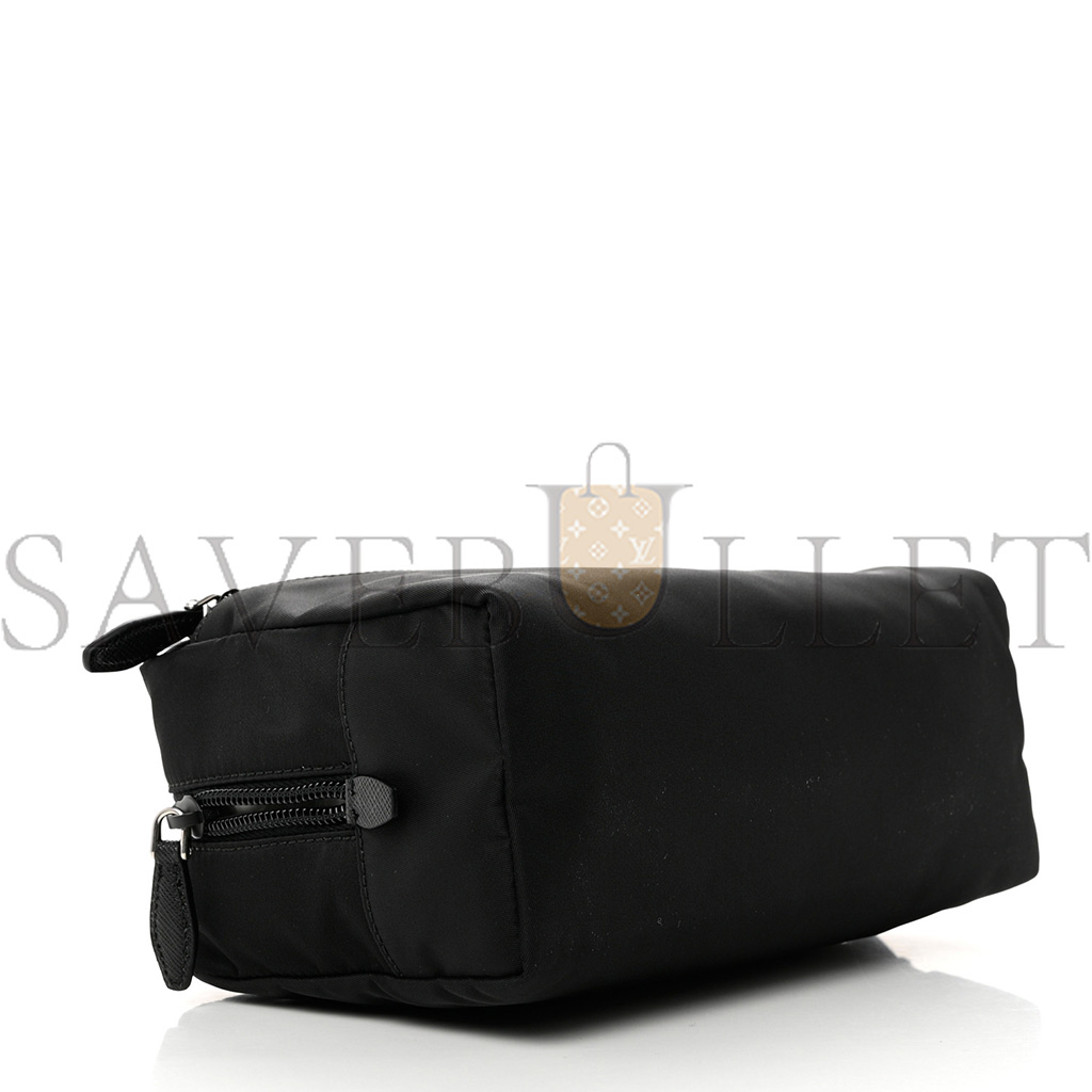 PRADA RE-NYLON SAFFIANO POUCH WRISTLET BLACK (25*13*11cm) PRADA RE-NYLON SAFFIANO POUCH WRISTLET BLACK (25*13*11cm)