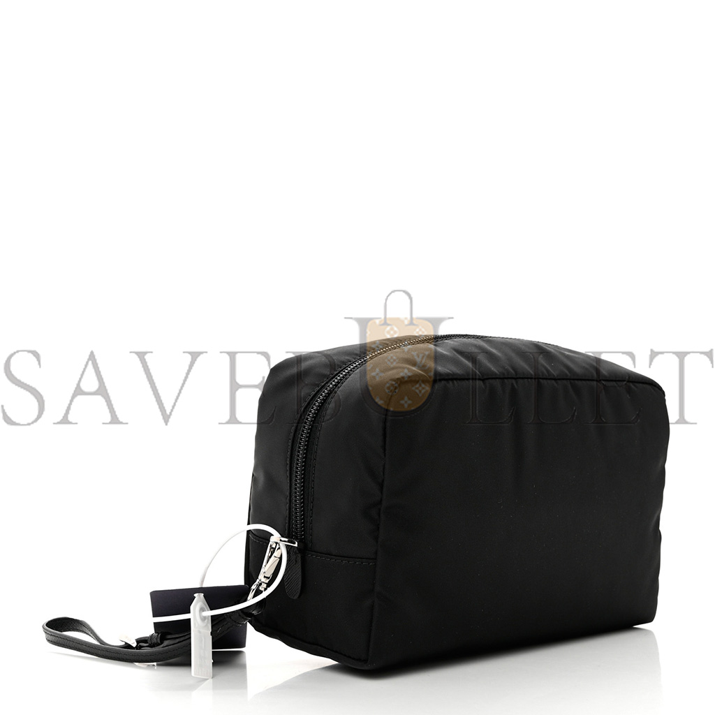PRADA RE-NYLON SAFFIANO POUCH WRISTLET BLACK (25*13*11cm) PRADA RE-NYLON SAFFIANO POUCH WRISTLET BLACK (25*13*11cm)