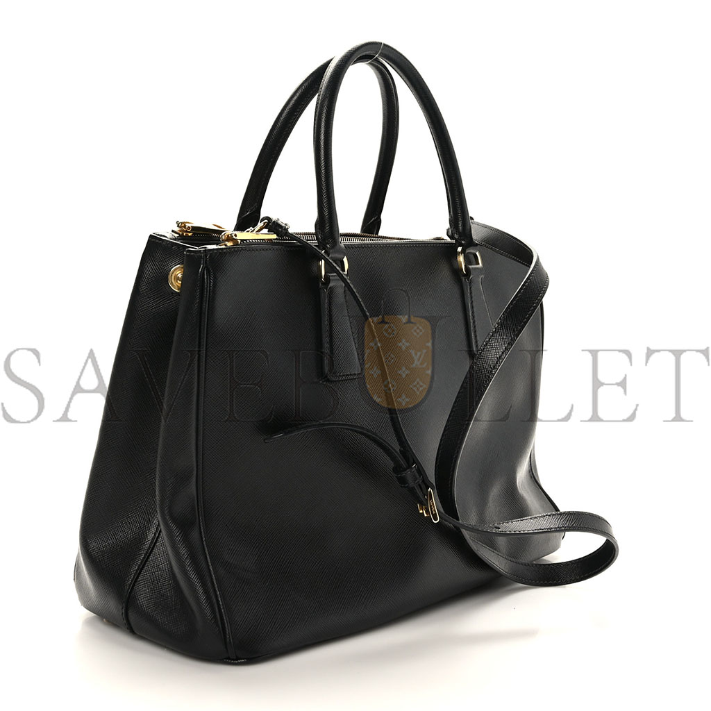 PRADA SAFFIANO MEDIUM GALLERIA DOUBLE ZIP TOTE BLACK (34*24*15cm) PRADA SAFFIANO MEDIUM GALLERIA DOUBLE ZIP TOTE BLACK (34*24*15cm)