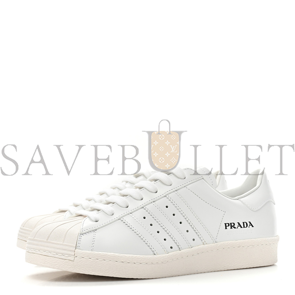 PRADA X ADIDAS CALFSKIN MENS SUPERSTAR 450 LOW TOP SNEAKERS 8 WHITE