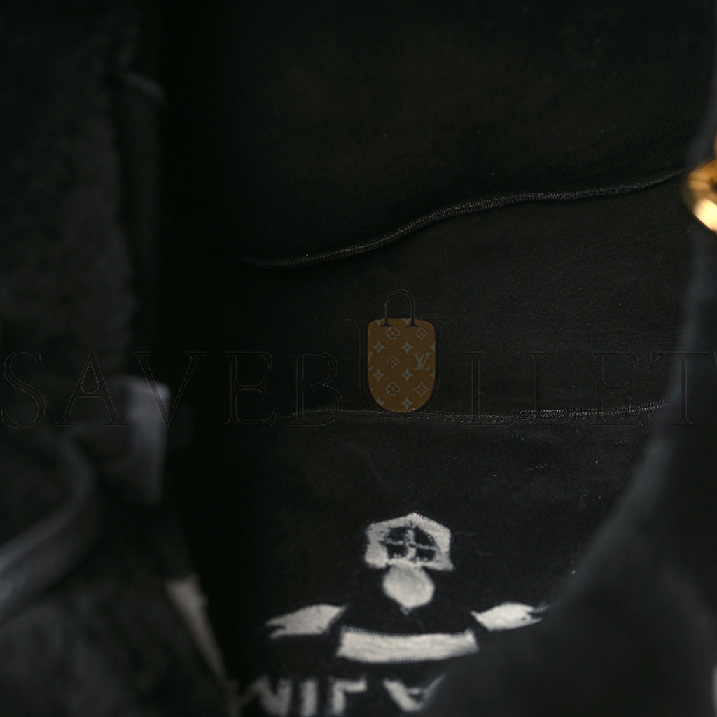 PRADA SHEARLING LOGO MINI TOTE BLACK WHITE (25*23*9cm) PRADA SHEARLING LOGO MINI TOTE BLACK WHITE (25*23*9cm)