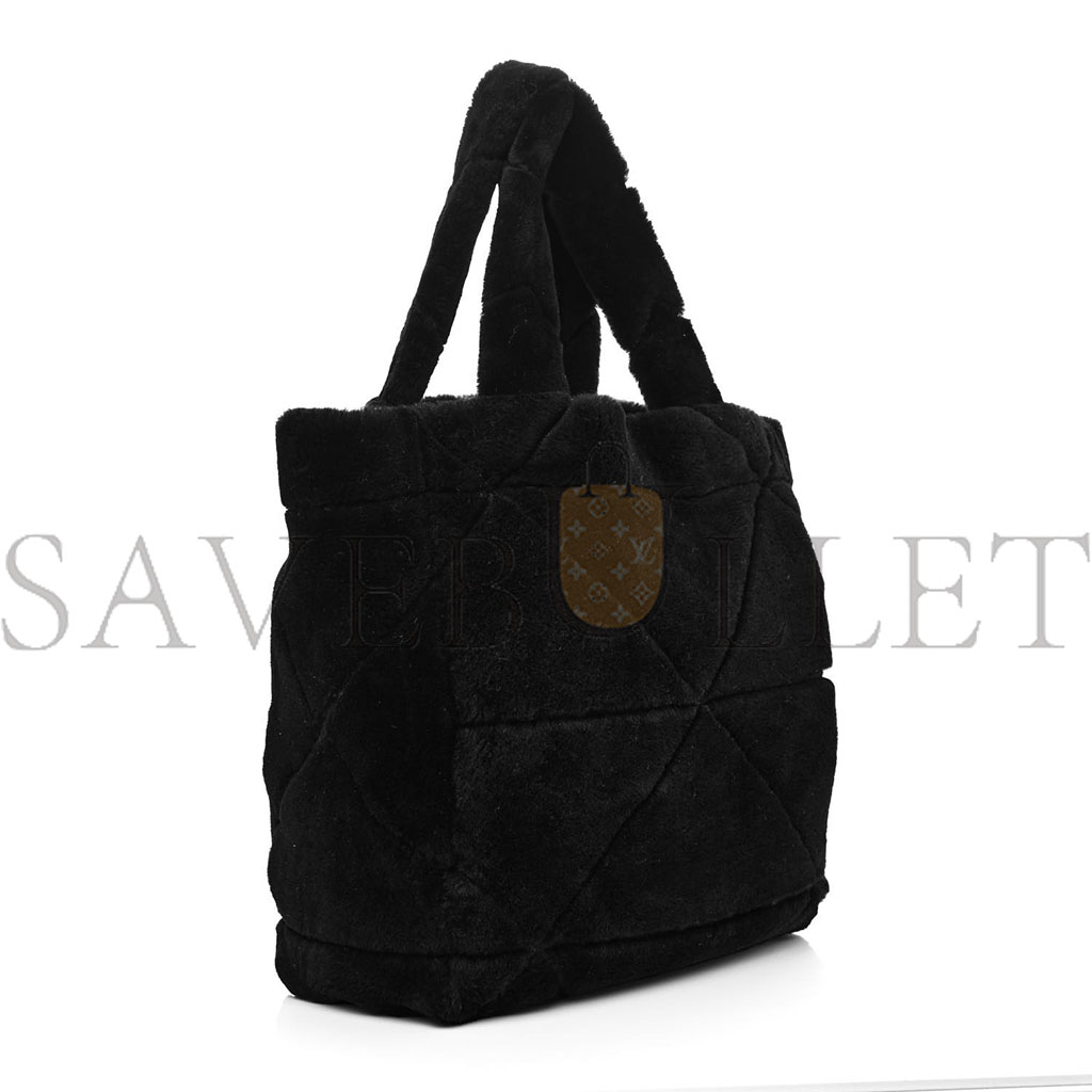 PRADA SHEARLING MONOTONE LOGO TOTE BLACK WHITE (34*33*13cm) PRADA SHEARLING MONOTONE LOGO TOTE BLACK WHITE (34*33*13cm)
