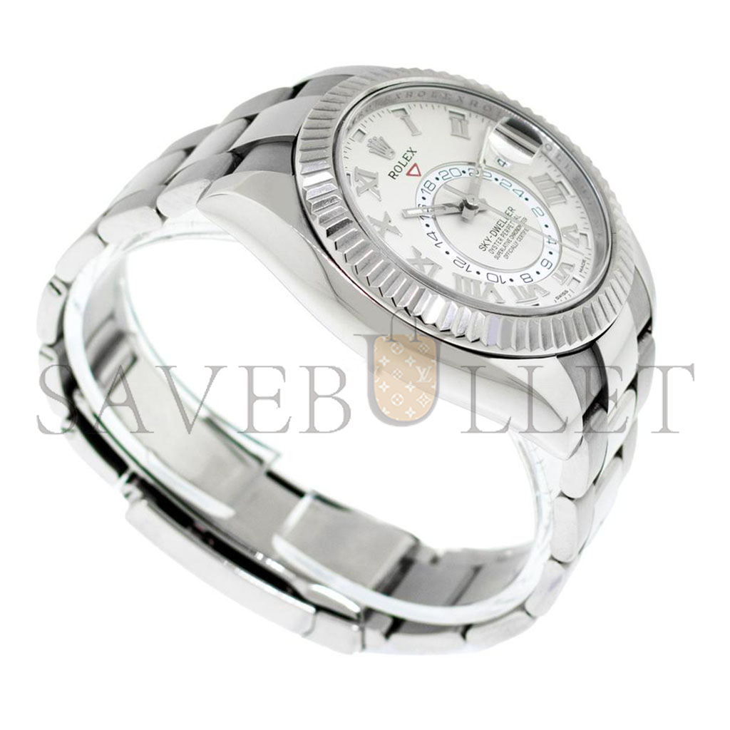 ROLEX SKY-DWELLER 42MM WHITE GOLD WHITE ROMAN DIAL WATCH 326939