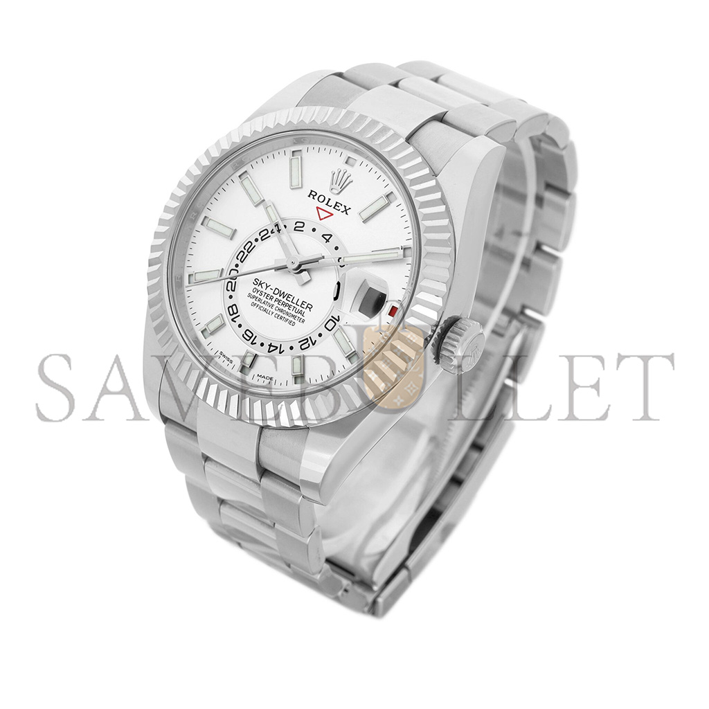 ROLEX SKY-DWELLER STAINLESS STEEL ANNUAL CALENDAR DUAL TIME ZONE WRISTWATCH WITH WHITE GOLD 326934