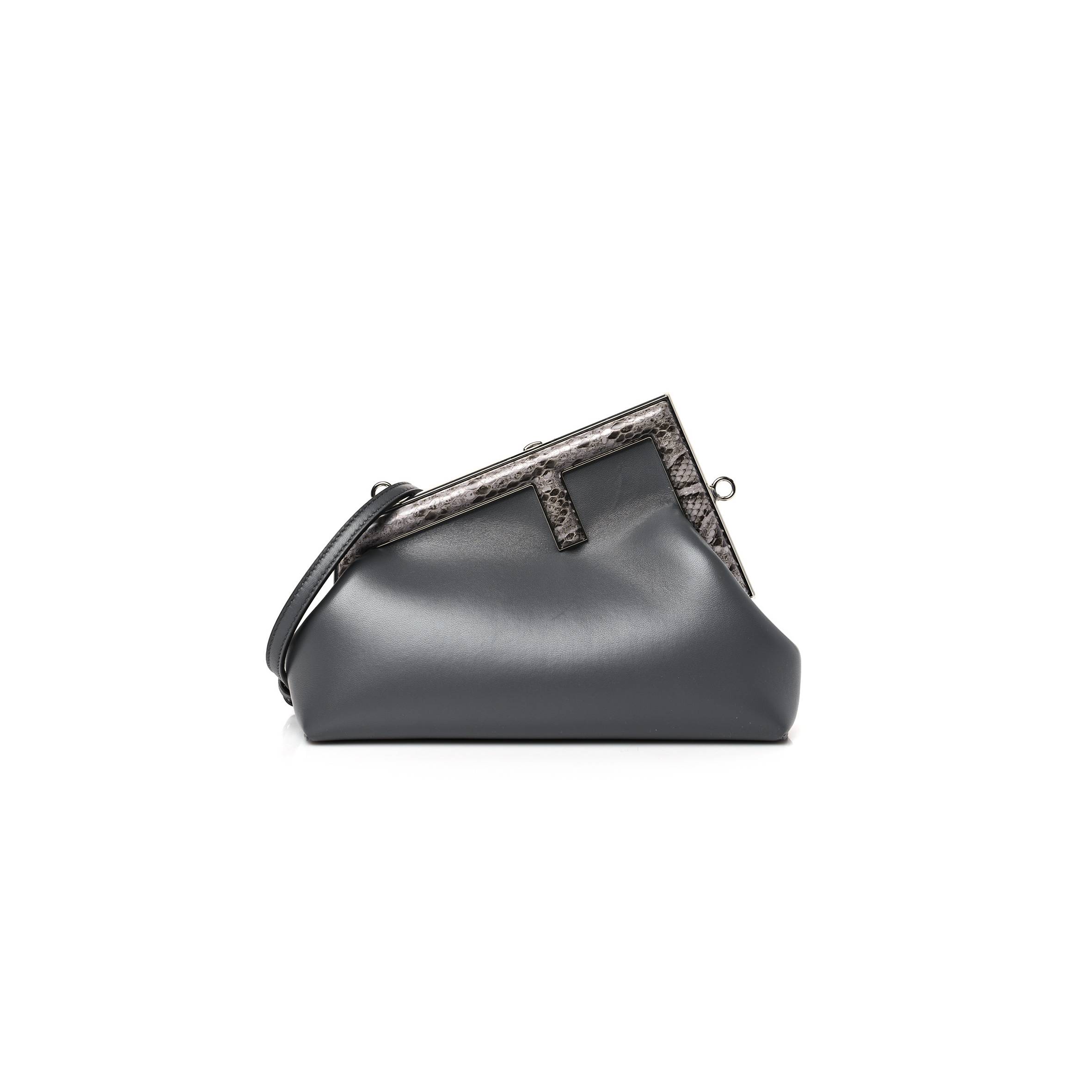 FENDI SHINY NAPPA SNAKESKIN SMALL FENDI FIRST ANTHRACITE ASFALTO (26*18*9.5cm)