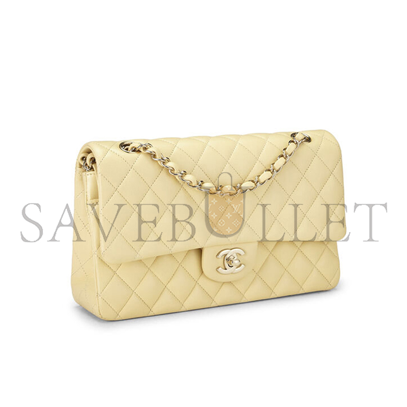 CHANEL YELLOW CALFSKIN CLASSIC DOUBLE FLAP MEDIUM AS0001 (25*15*6cm)