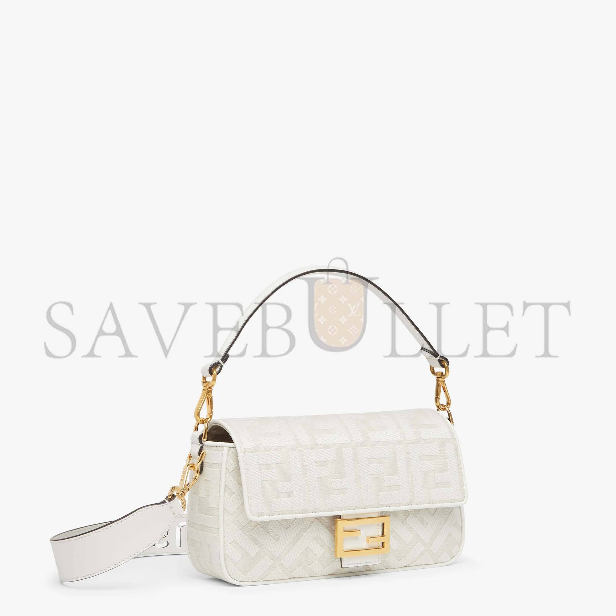 FENDI BAGUETTE - WHITE FF CANVAS BAG 8BR600AMCDF1CFK (27*15*6cm)