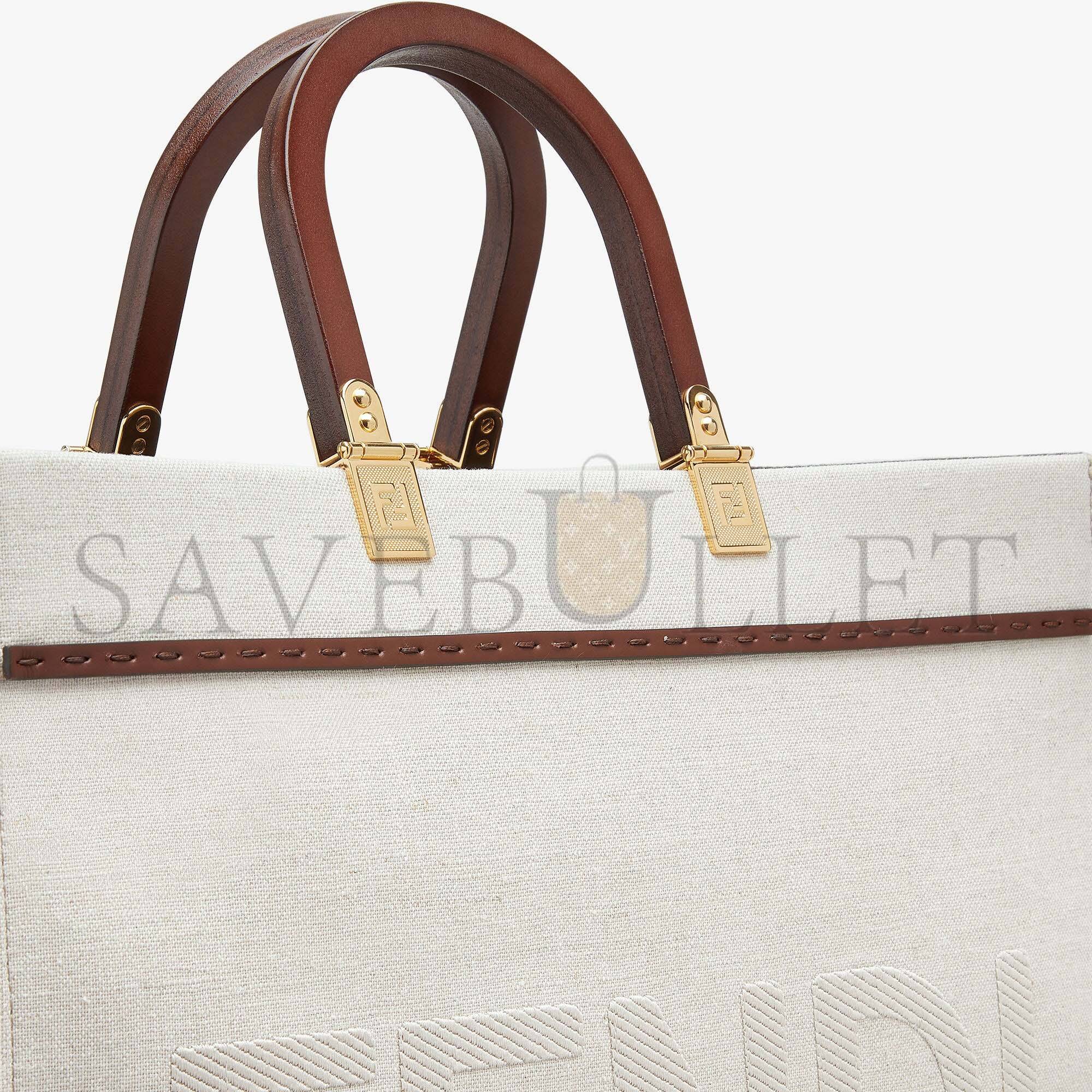 FENDI SUNSHINE MEDIUM - WHITE CANVAS SHOPPER 8BH386AKBSF1HOC (35*31*17cm)