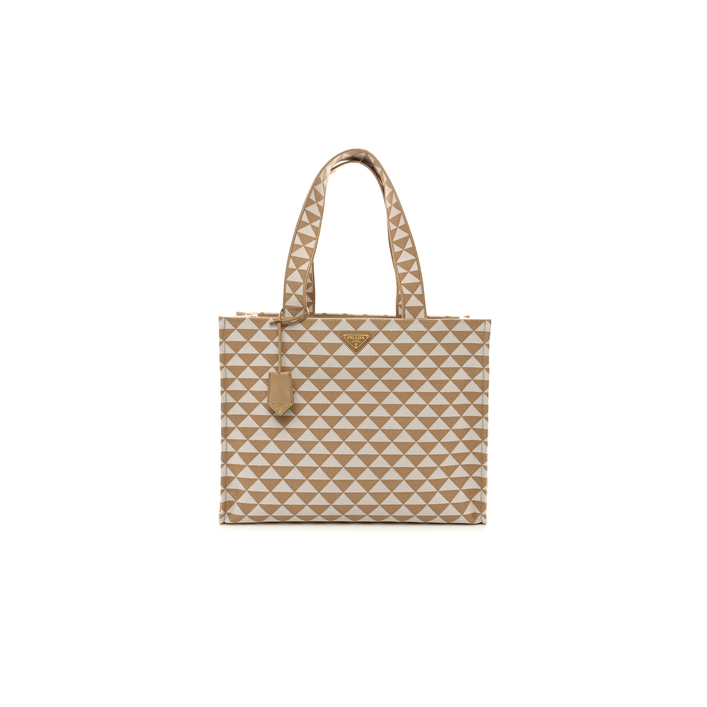 PRADA FABRIC EMBROIDERED SAFFIANO LARGE SYMBOLE TOTE BLACK BEIGE (43*31*20cm) PRADA FABRIC EMBROIDERED SAFFIANO LARGE SYMBOLE TOTE BLACK BEIGE (43*31*20cm)