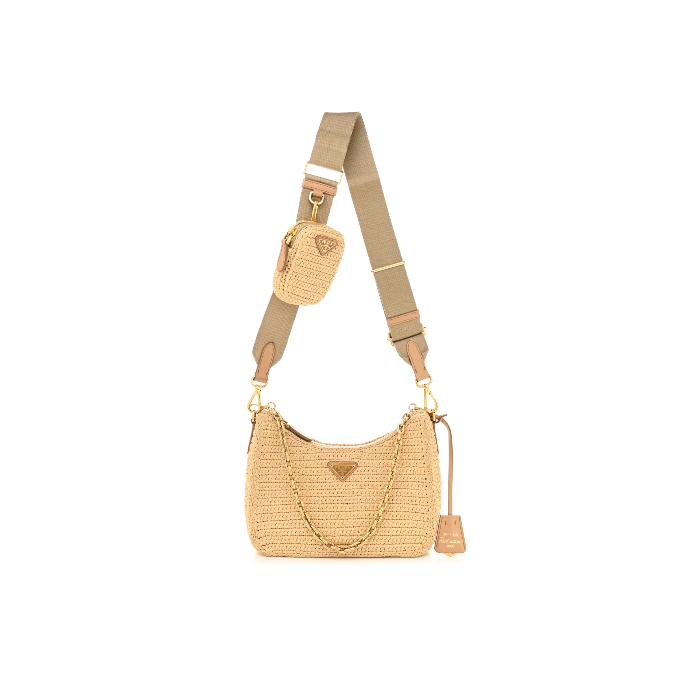 PRADA RAFFIA RE-EDITION 2005 SHOULDER BAG TAN (22*17*6cm) PRADA RAFFIA RE-EDITION 2005 SHOULDER BAG TAN (22*17*6cm)