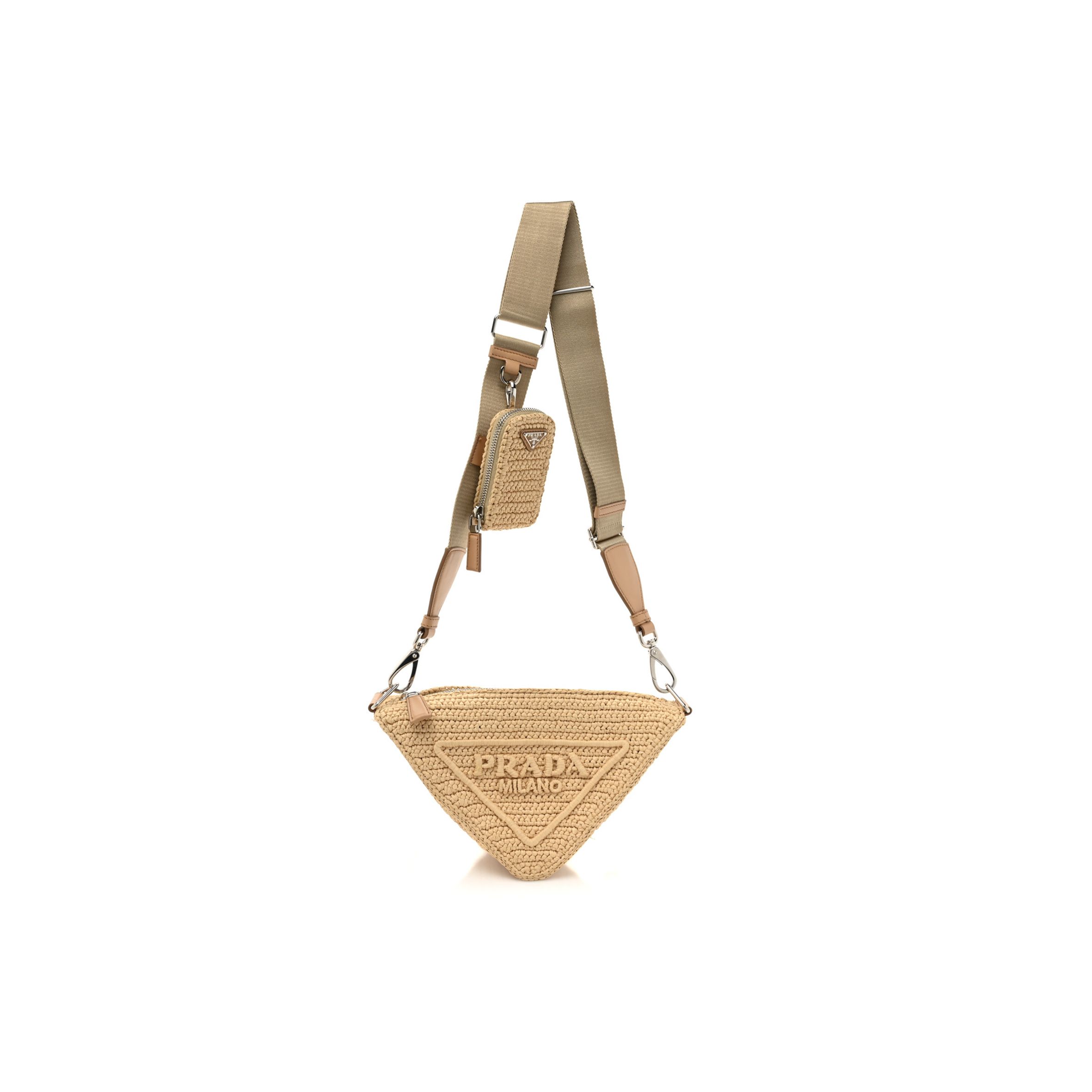 PRADA RAFFIA TRIANGLE SHOULDER BAG NATURAL (27*16*10cm) PRADA RAFFIA TRIANGLE SHOULDER BAG NATURAL (27*16*10cm)