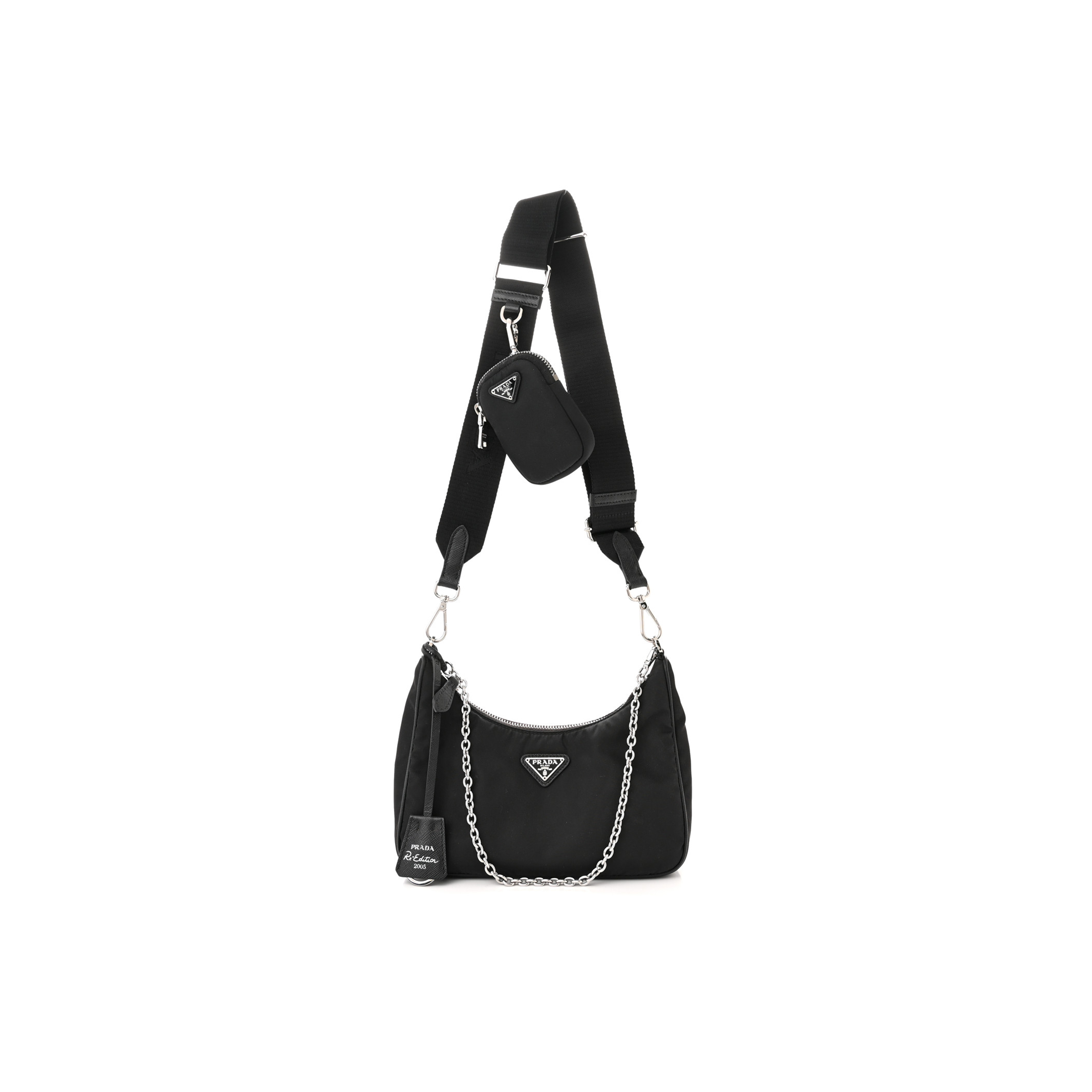 PRADA NYLON RE-EDITION 2005 SHOULDER BAG BLACK (22*17*6cm) PRADA NYLON RE-EDITION 2005 SHOULDER BAG BLACK (22*17*6cm)