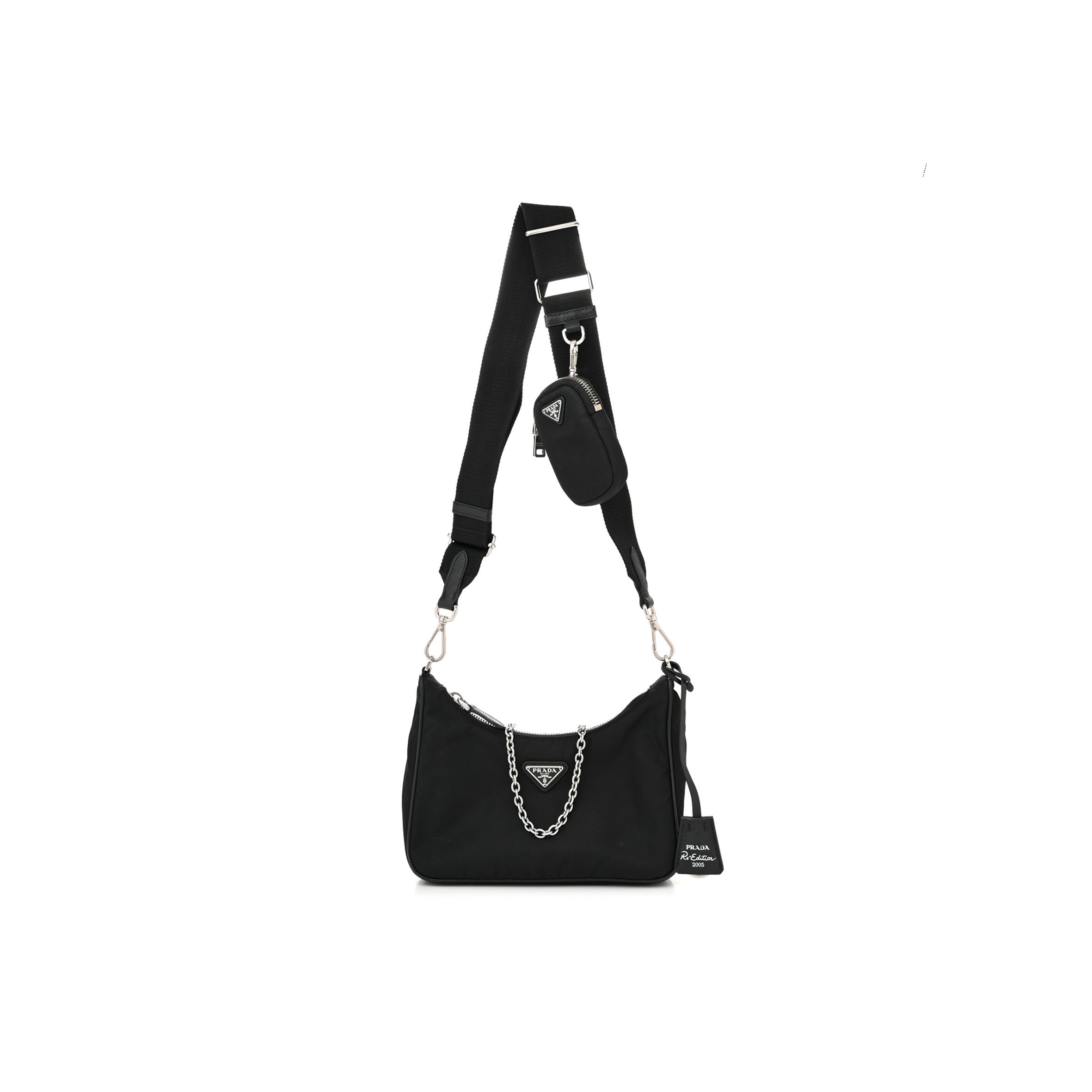 PRADA NYLON RE-EDITION 2005 SHOULDER BAG BLACK (22*18*6cm) PRADA NYLON RE-EDITION 2005 SHOULDER BAG BLACK (22*18*6cm)