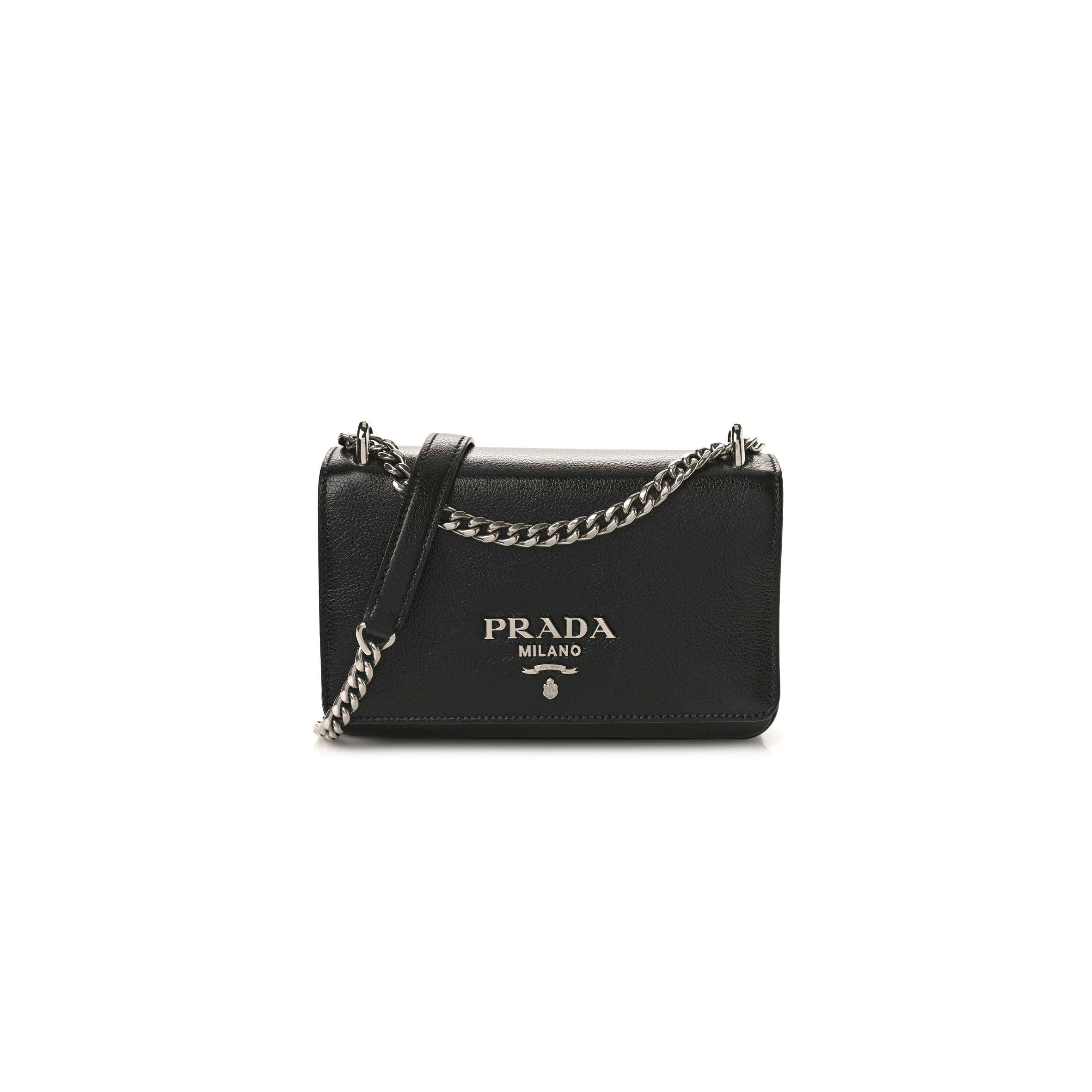 PRADA SAFFIANO CHAIN SHOULDER BAG BLACK (20*13*4cm) PRADA SAFFIANO CHAIN SHOULDER BAG BLACK (20*13*4cm)