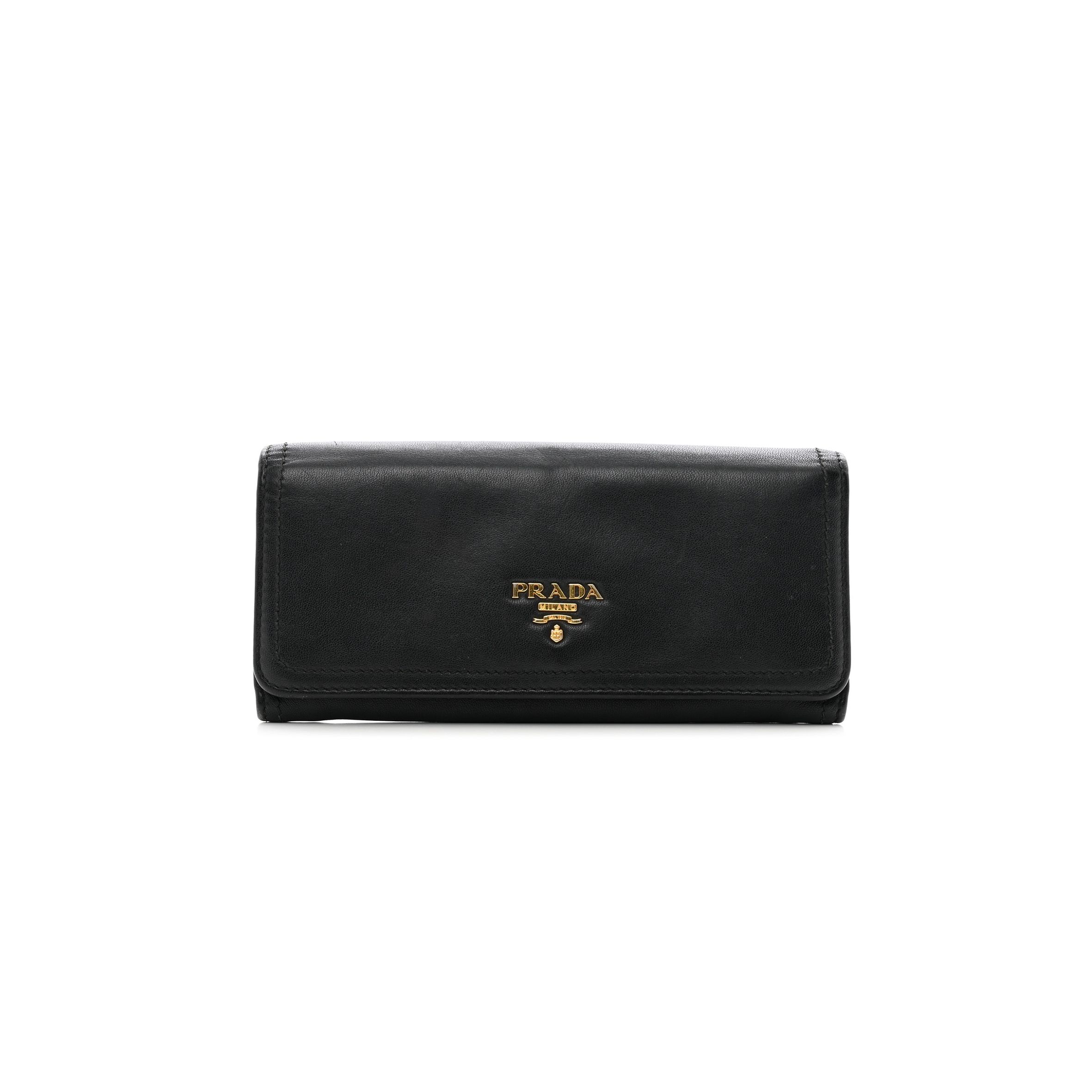 PRADA CALFSKIN CONTINENTAL FLAP WALLET BLACK (19*9*3cm) PRADA CALFSKIN CONTINENTAL FLAP WALLET BLACK (19*9*3cm)