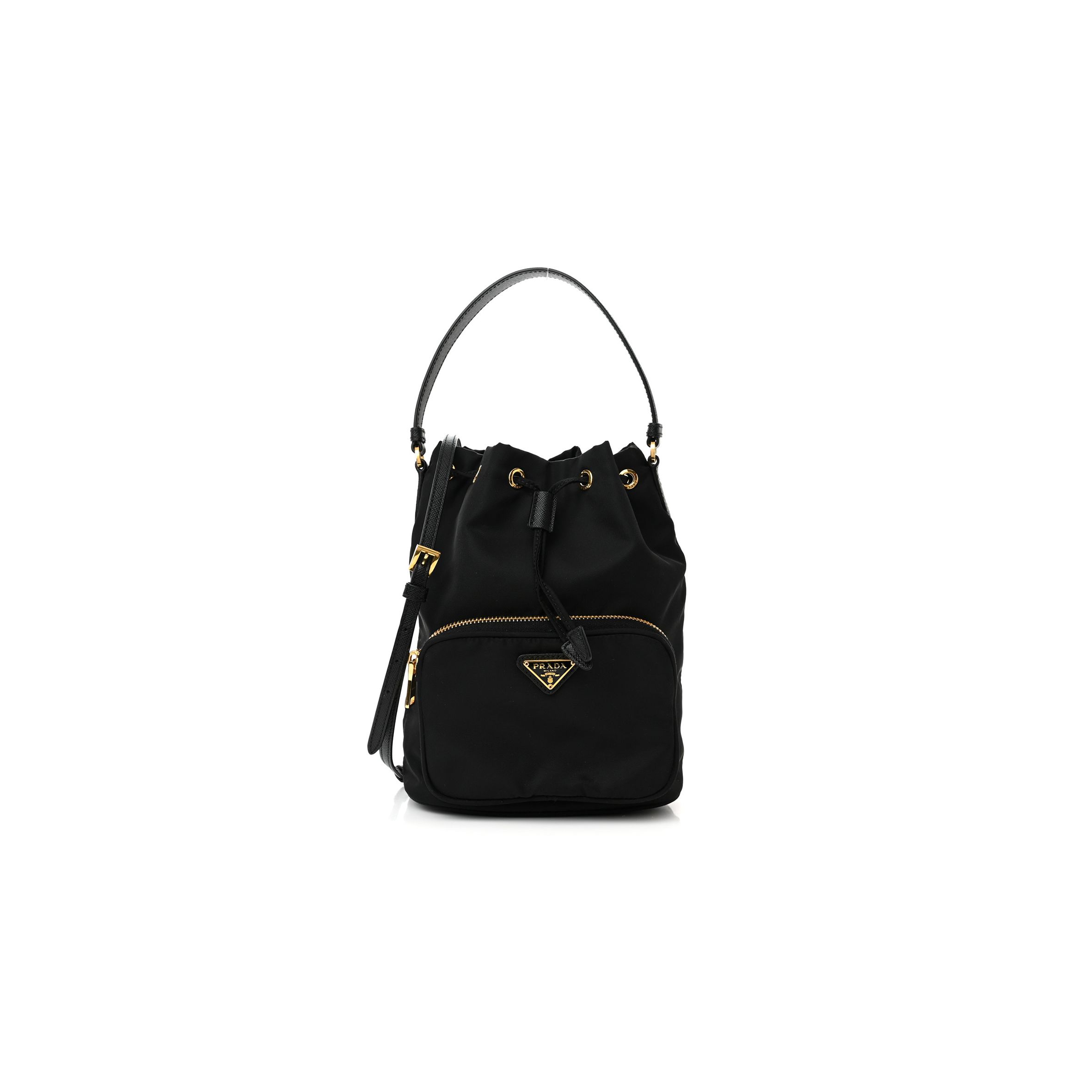 PRADA RE-NYLON DUET DRAWSTRING SHOULDER BAG BLACK (23*18*11cm) PRADA RE-NYLON DUET DRAWSTRING SHOULDER BAG BLACK (23*18*11cm)