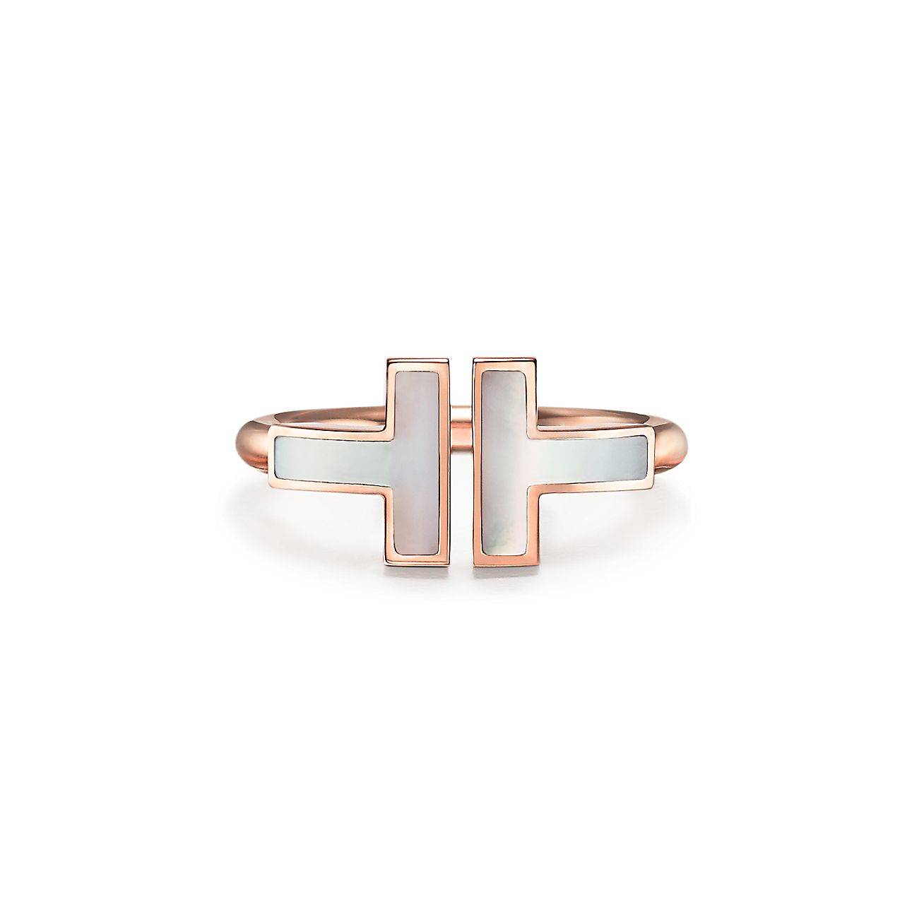 TIFFANY T WIRE RING IN ROSE GOLD WITH MOTHER-OF-PEARL