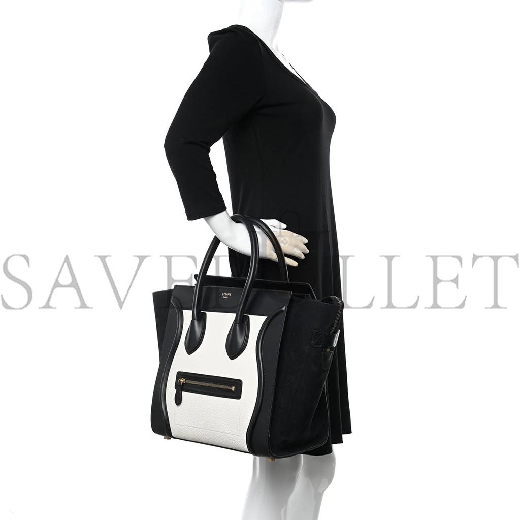 CELINE BULLHIDE CALFSKIN MINI BI-COLOR LUGGAGE BLACK WHITE (34*30*17cm)