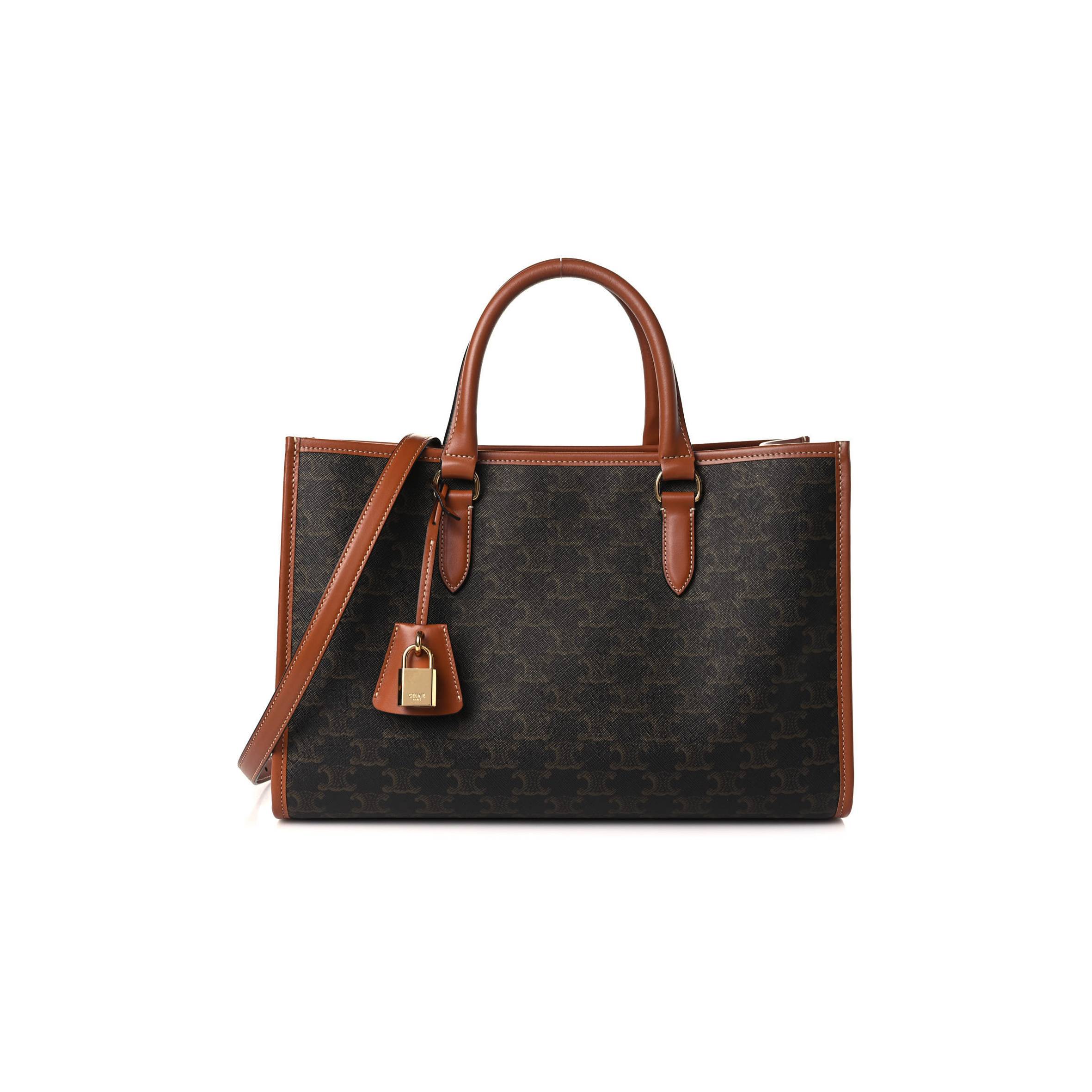 CELINE TRIOMPHE CANVAS CALFSKIN MINI HORIZONTAL CABAS TAN (34*23*11cm) CELINE TRIOMPHE CANVAS CALFSKIN MINI HORIZONTAL CABAS TAN (34*23*11cm)