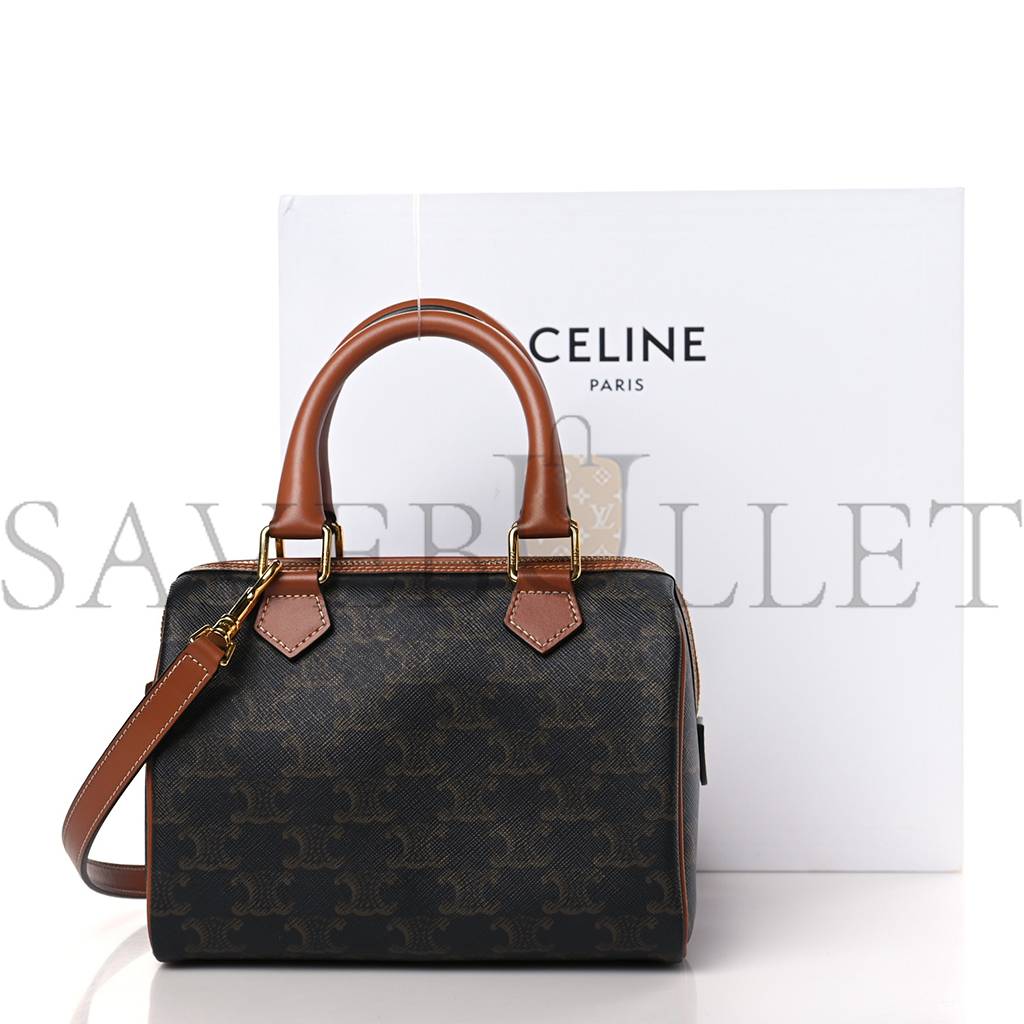 CELINE TRIOMPHE CANVAS CALFSKIN SMALL BOSTON BAG TAN (20*15*11cm)