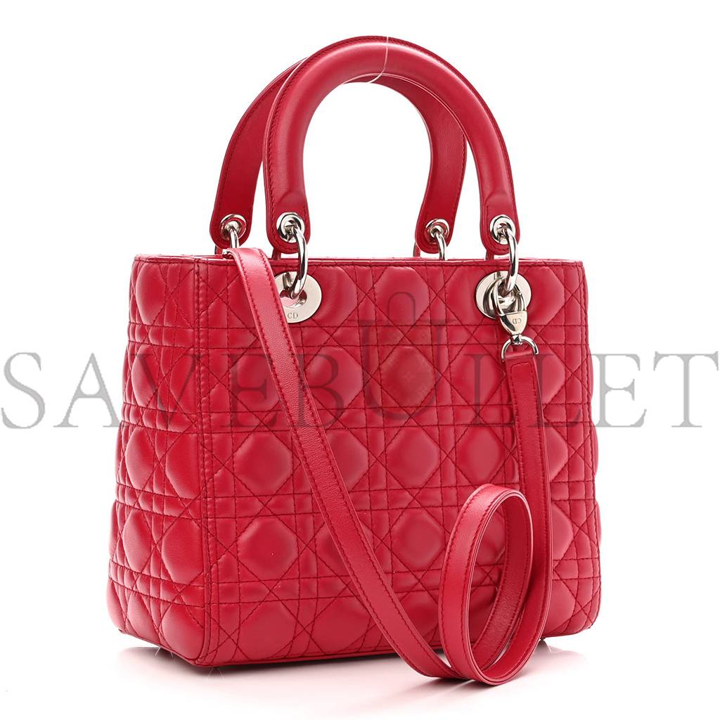 DIOR LAMBSKIN CANNAGE MEDIUM LADY DIOR RED (23*20*12.1cm)