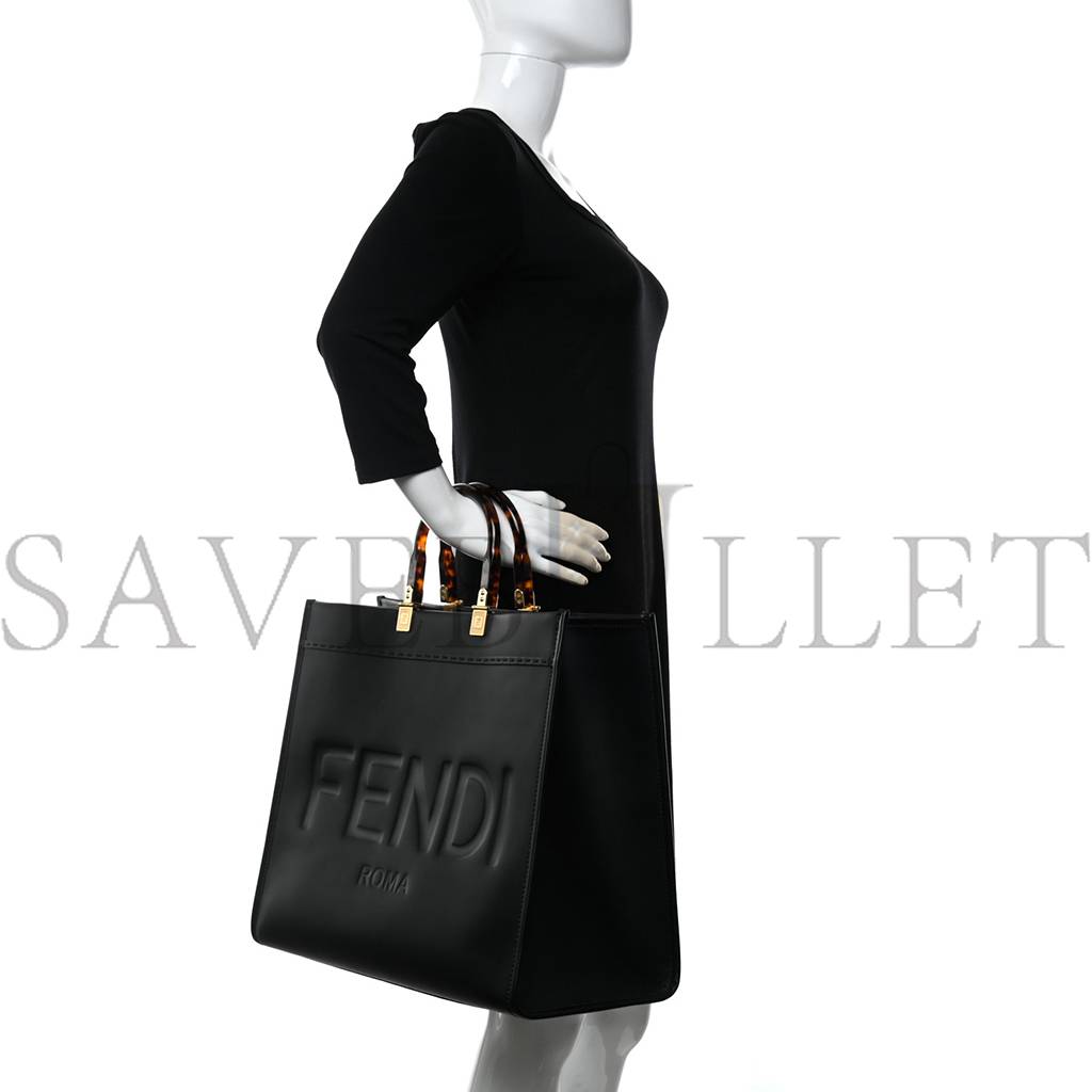 FENDI VITELLO KING PLEXIGLASS LARGE FENDI SUNSHINE SHOPPER TOTE BLACK (41*34*18cm)