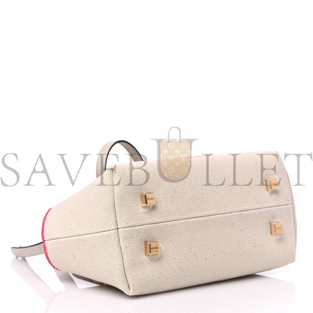 FENDI CANVAS PLEXIGLASS LOGO EMBROIDERED MINI BY THE WAY TOP HANDLE BOSTON BAG GREZZO PINK DALIA (18*11*8cm)